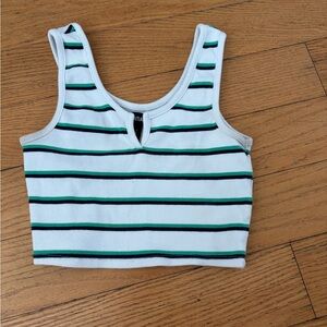 White and Green Striped Crop Top